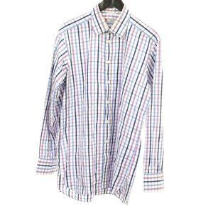 Turnbull & Asser Men’s Blue Purple Check 100% Cotton Dress Shirt 16.5 42 England